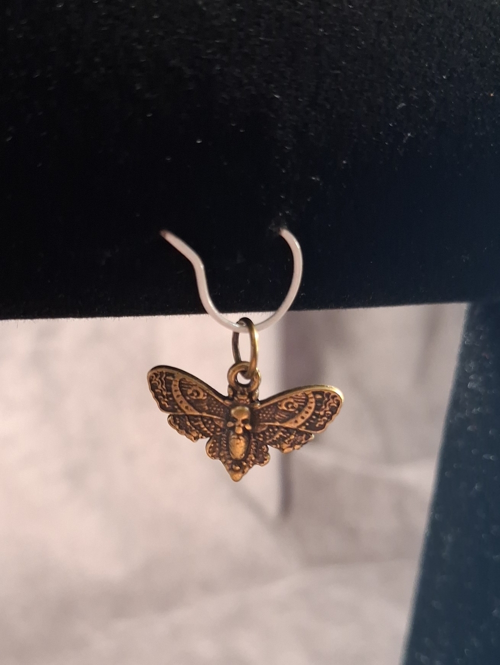 2/$5 Brass Tone Metal 17mm x 20mm Death's-Head Hawkmoth Pendant NEW